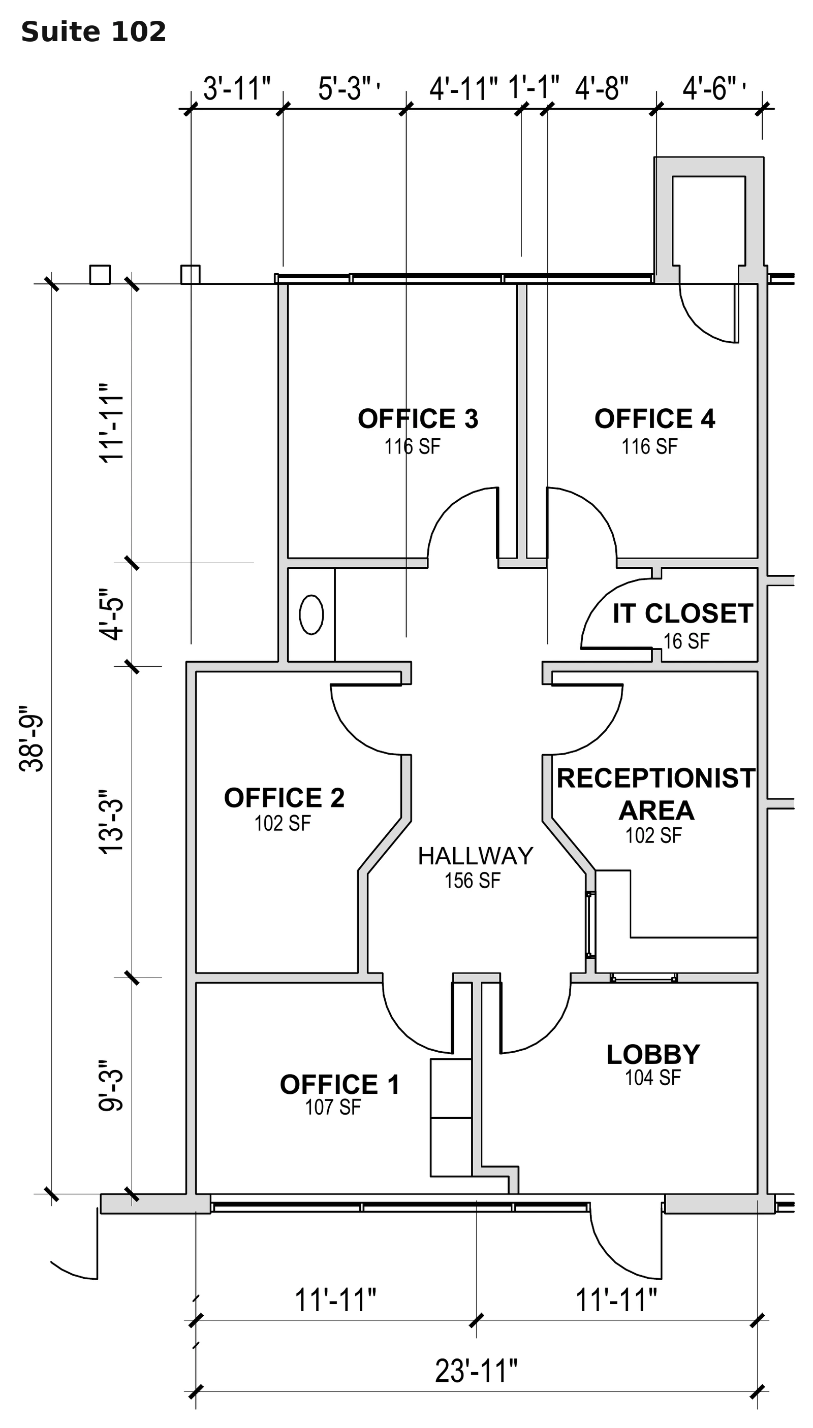 Suite 102 dimensioned floor plan