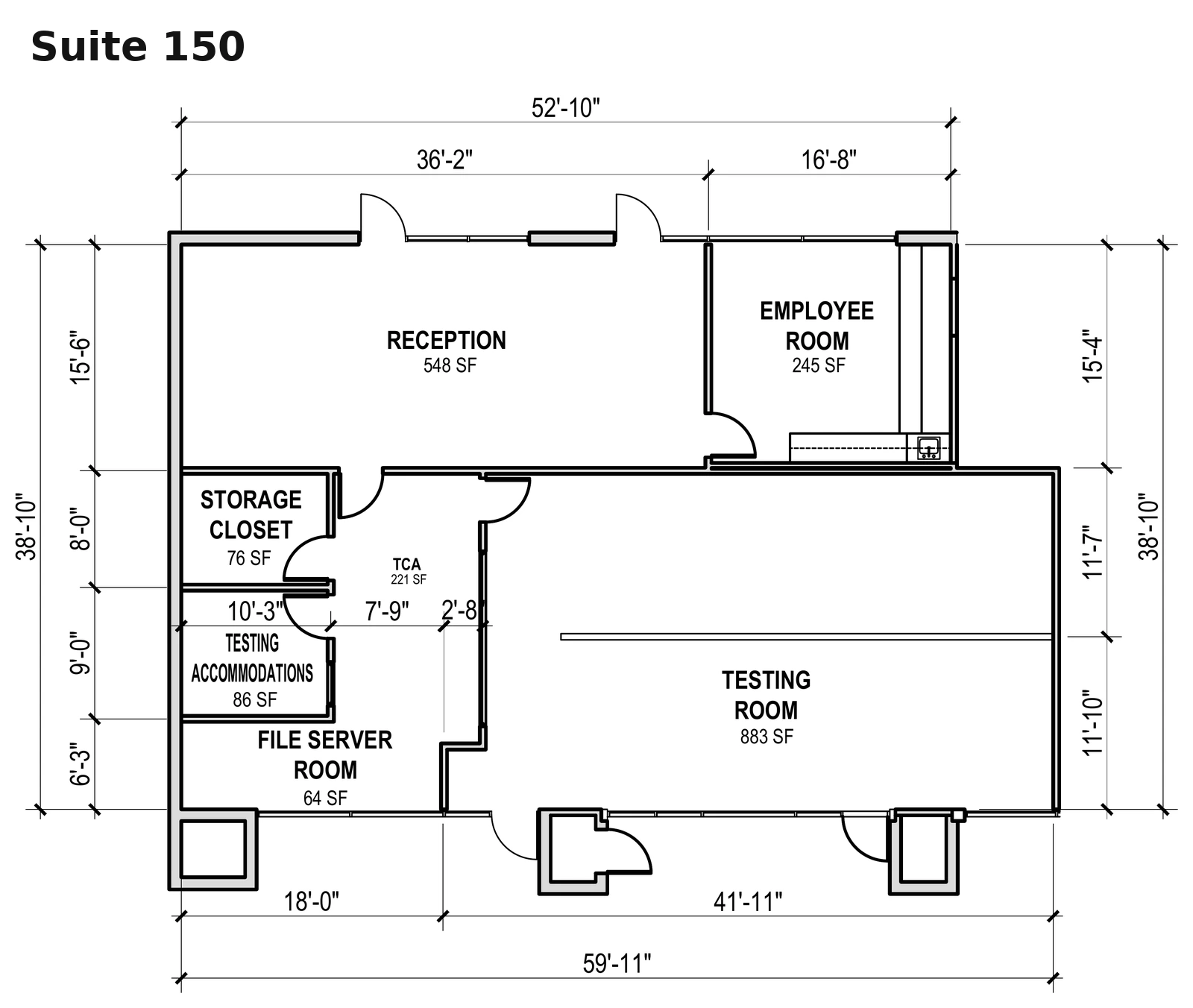 Suite 150 dimensioned floor plan