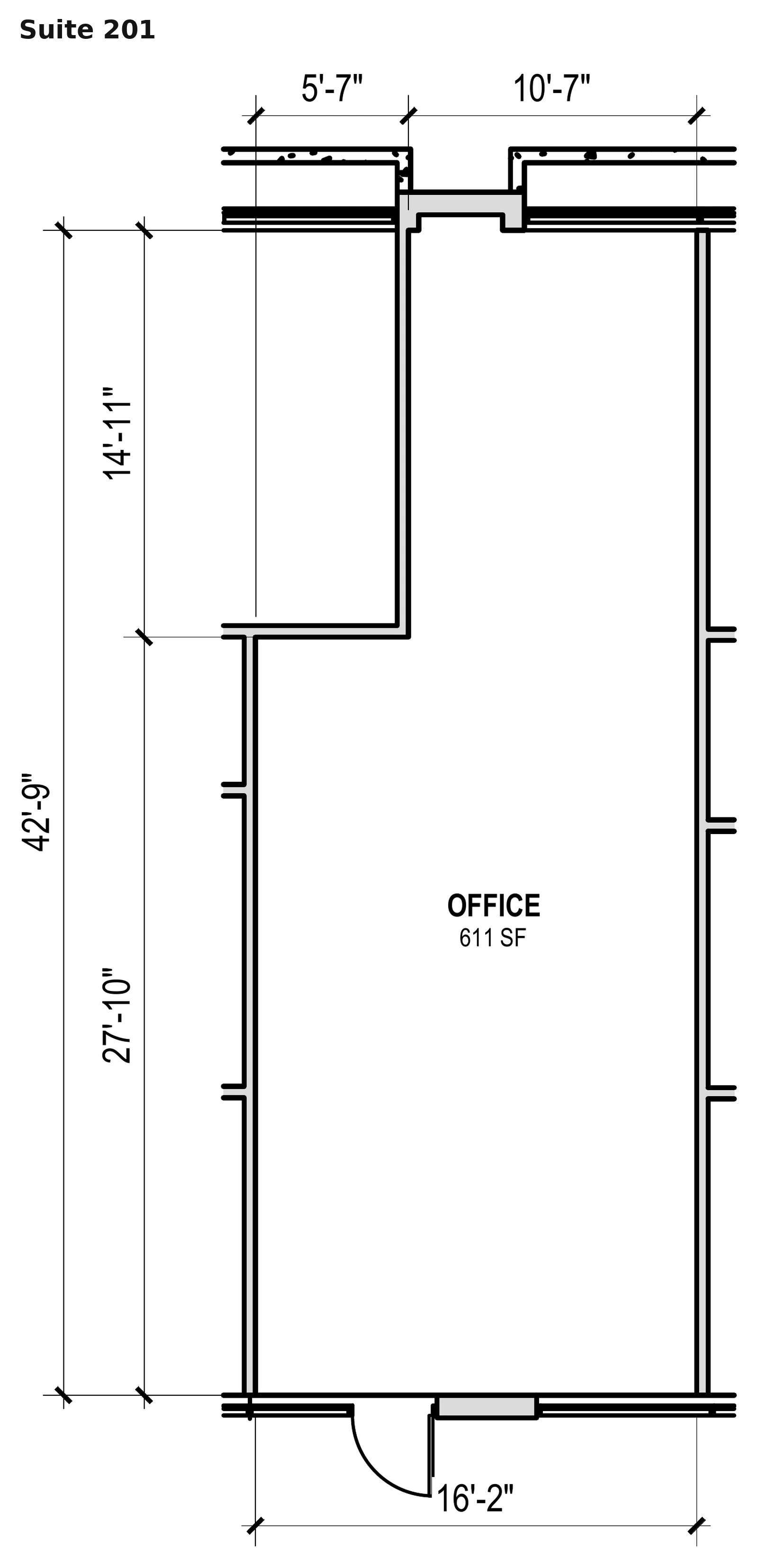 Suite 201 dimensioned floor plan