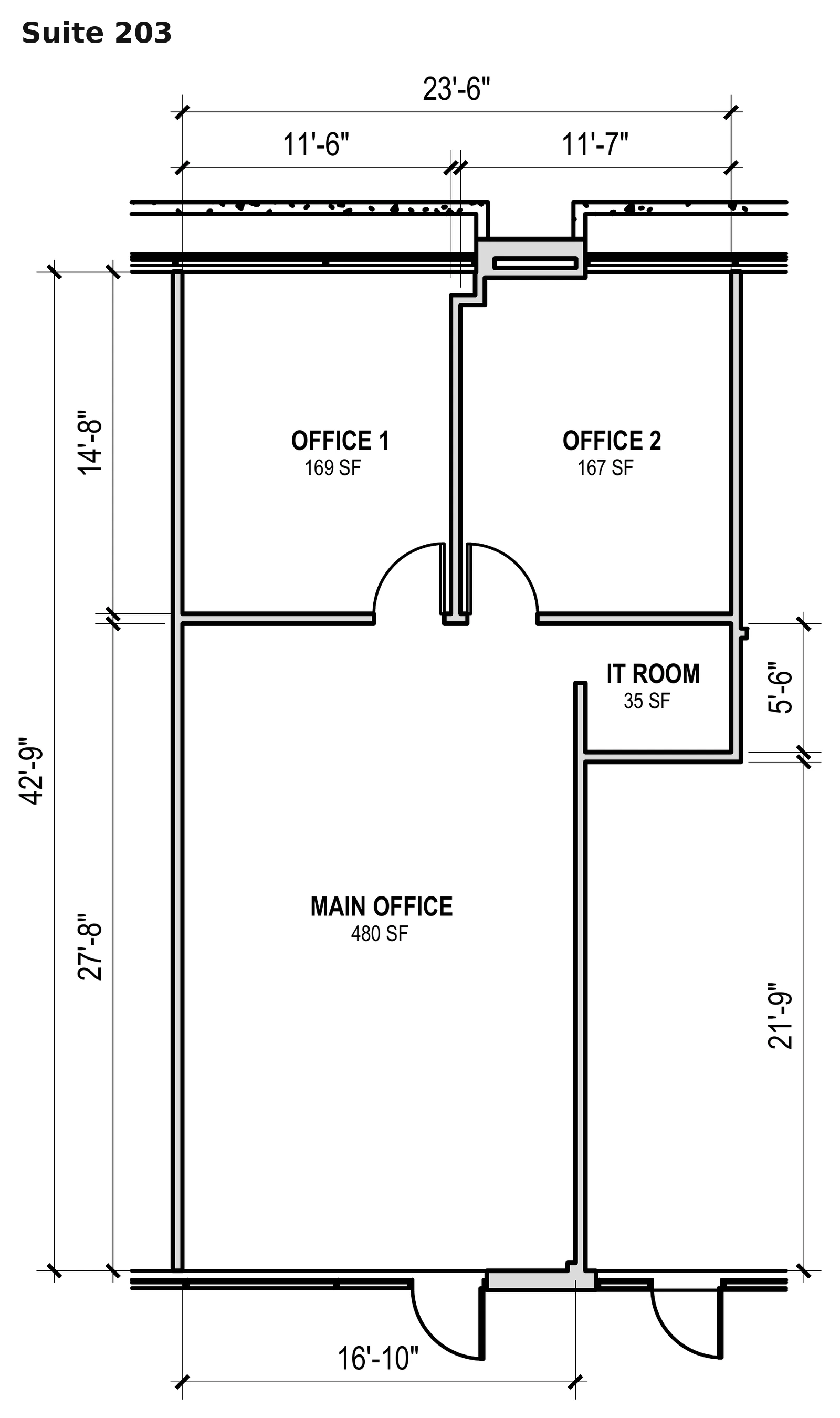 Suite 203 dimensioned floor plan