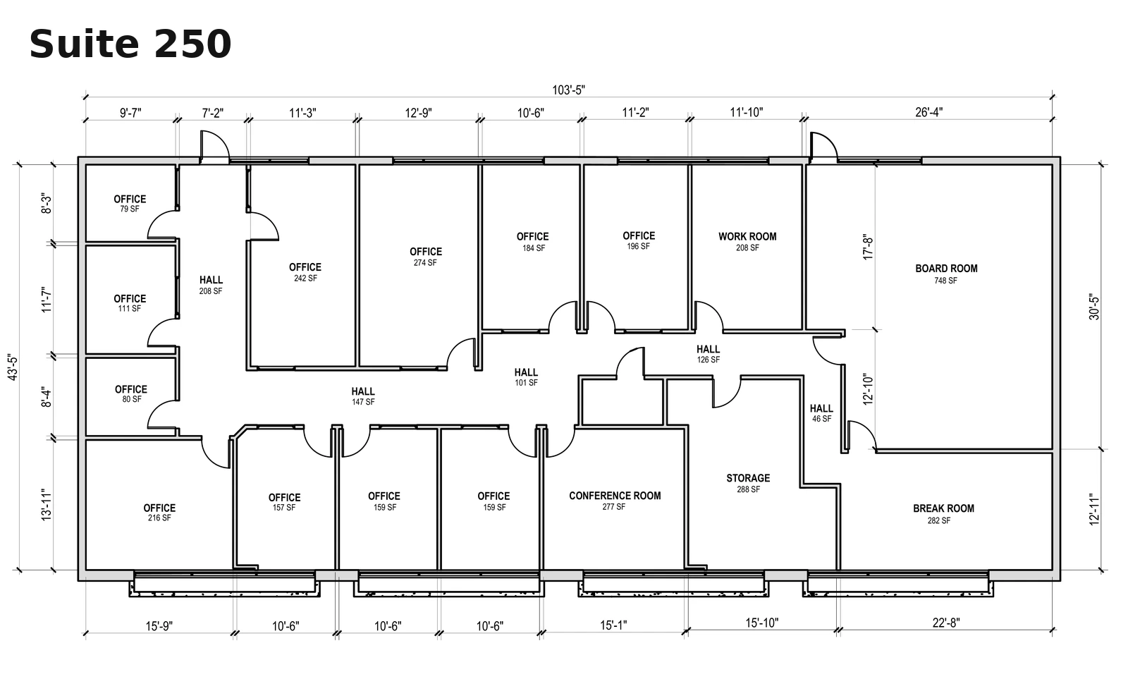 Suite 250 dimensioned floor plan